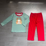 Stripe dog Christmas lighting embroidery boys outfits
