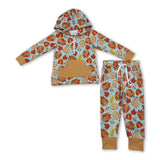 Long sleeves turkey zipper hoodie pants boy Thanksgiving set