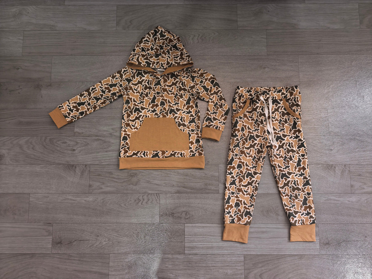 Long sleeves pocket camo hoodie pants boy fall clothes