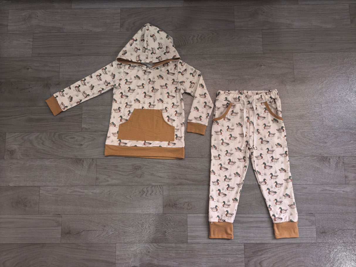 Long sleeves pocket duck hoodie pants boy hunting set