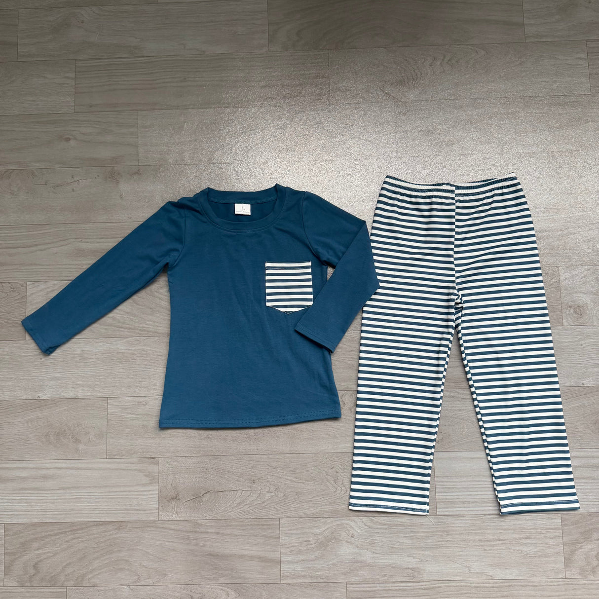 Long sleeves stripe pocket top pants kids boys outfits