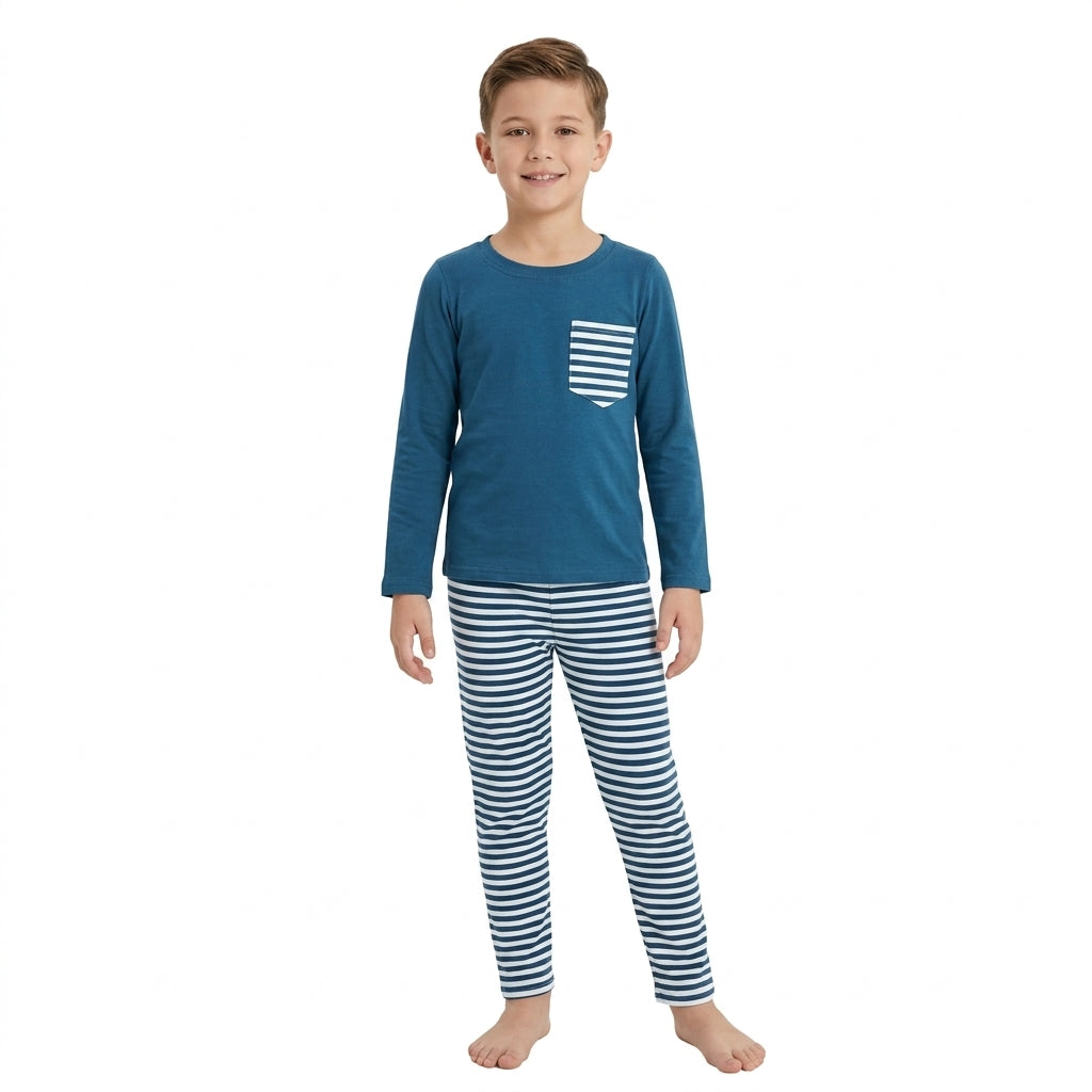 Long sleeves stripe pocket top pants kids boys outfits