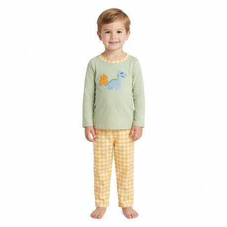 Dinosaur pumpkin embroidery top pants boy fall outfits