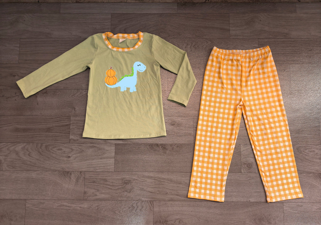 Dinosaur pumpkin embroidery top pants boy fall outfits