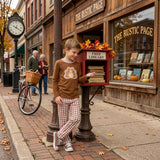 Brown turkey embroidery top pants boy Thanksgiving set
