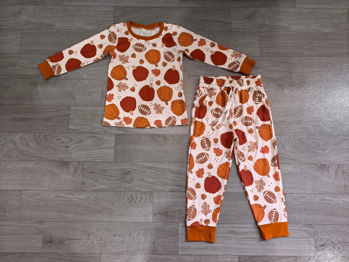 Long sleeves pumpkin football kids pajamas set
