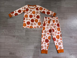 Long sleeves pumpkin football kids pajamas set
