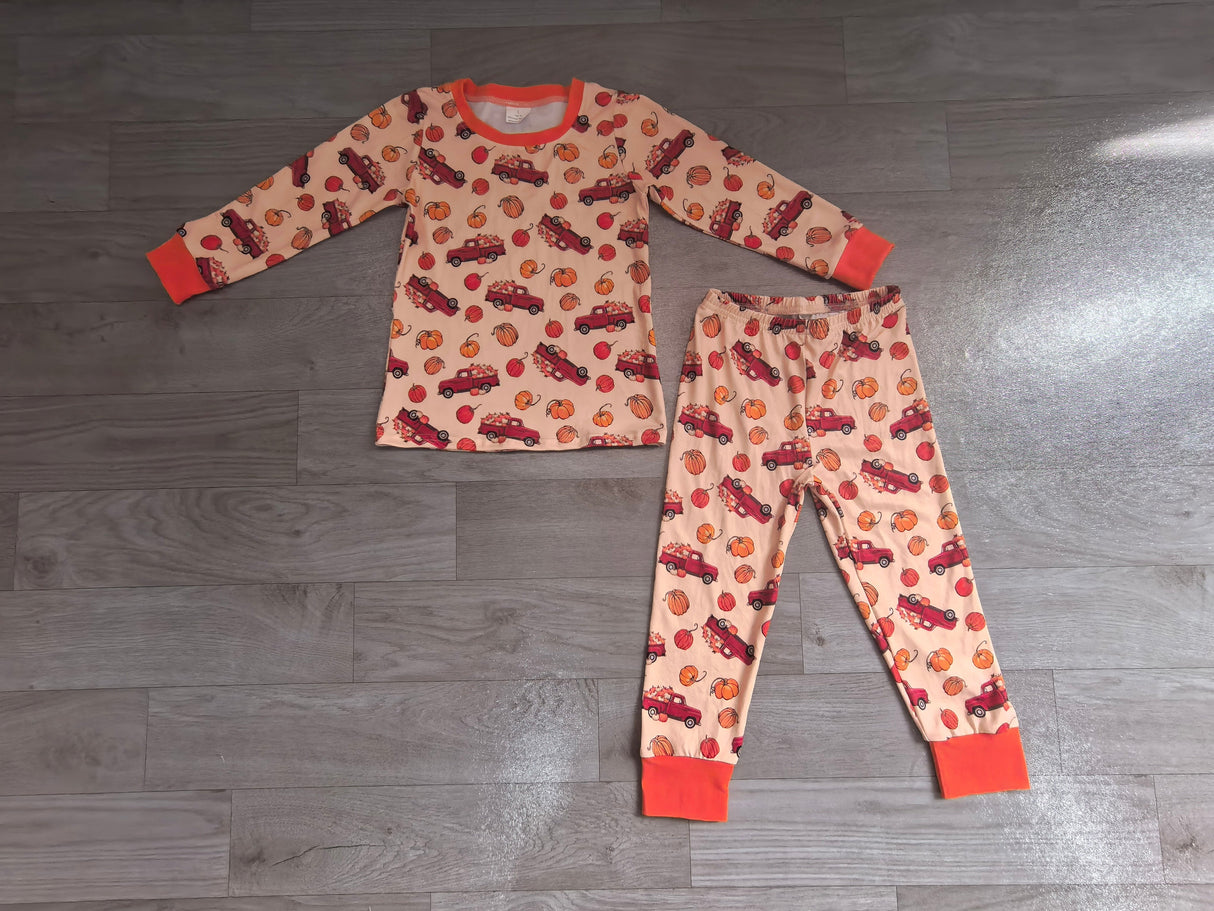 Long sleeves pumpkin truck kids pajamas set