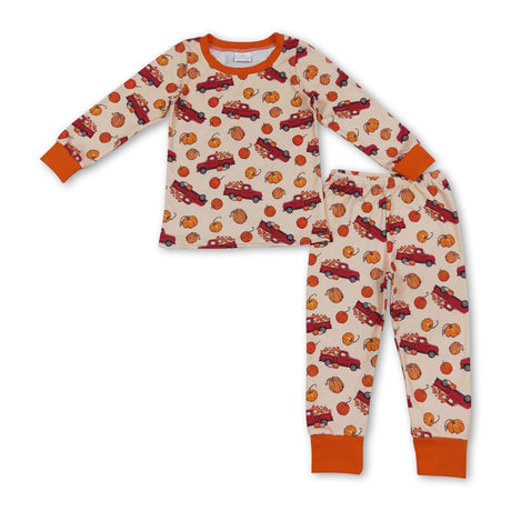 Long sleeves pumpkin truck kids pajamas set