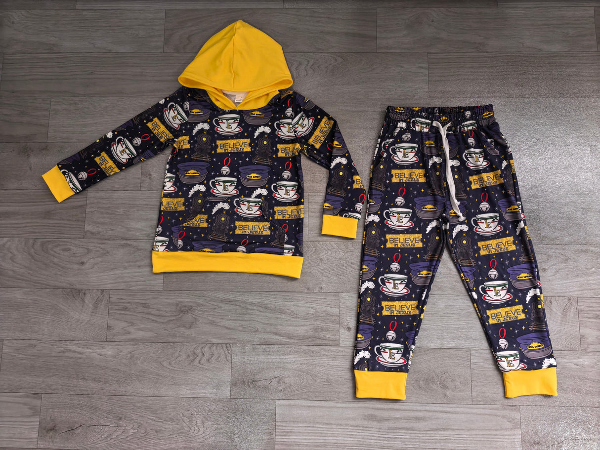 Long sleeves ring believe kids boys Christmas hoodie set
