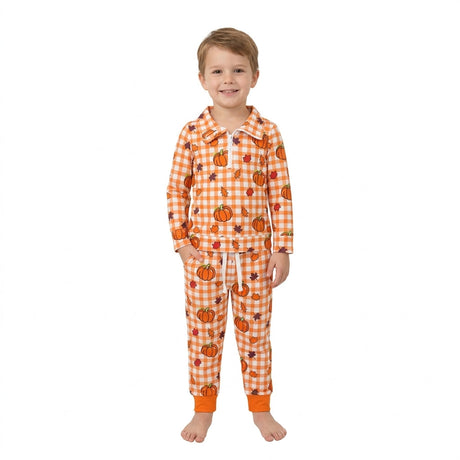 Plaid pumpkin leaves pullover pants kids boys fall outfits