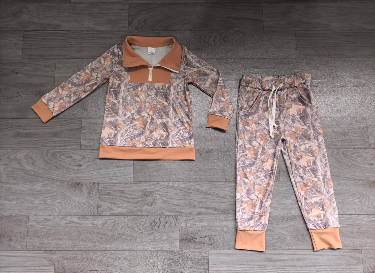 Leaves camo zipper pullover pants boys outfits