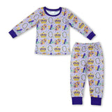 Long sleeves crown donut baby kids Mardi Gras pajamas