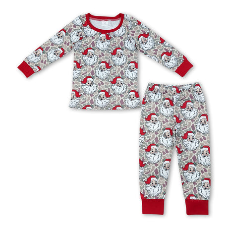 Red long sleeves camo santa kids boys Christmas pajamas