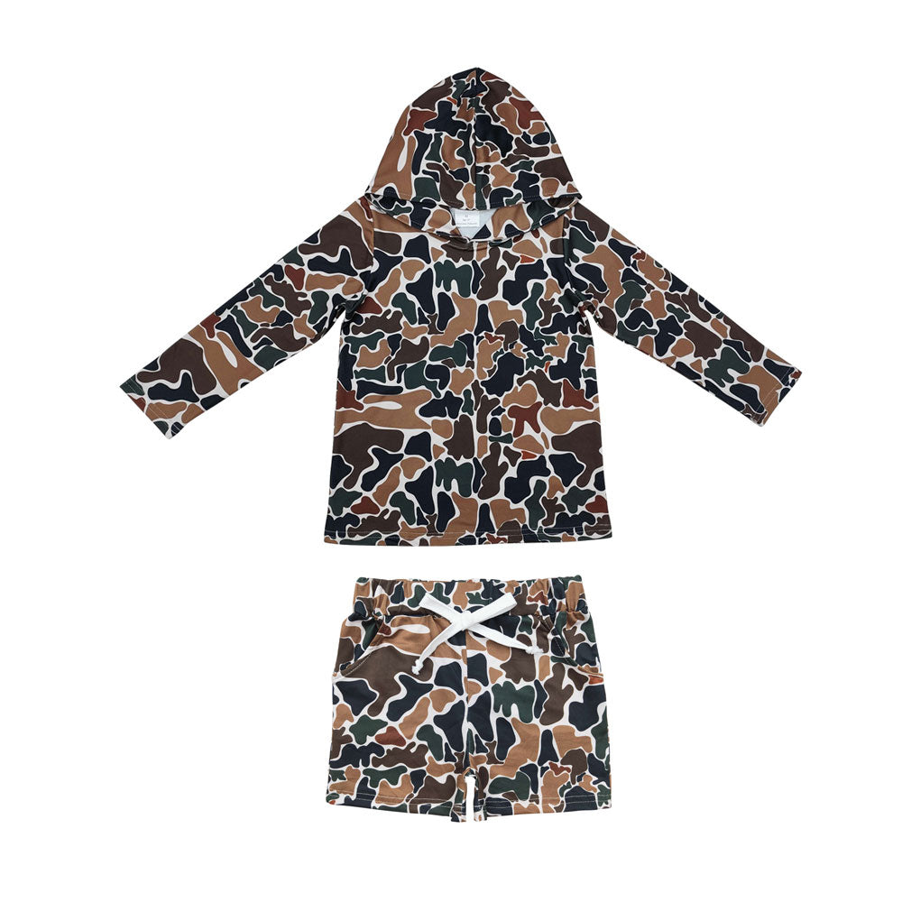Brown camo hoodie shorts kids boys clothing set