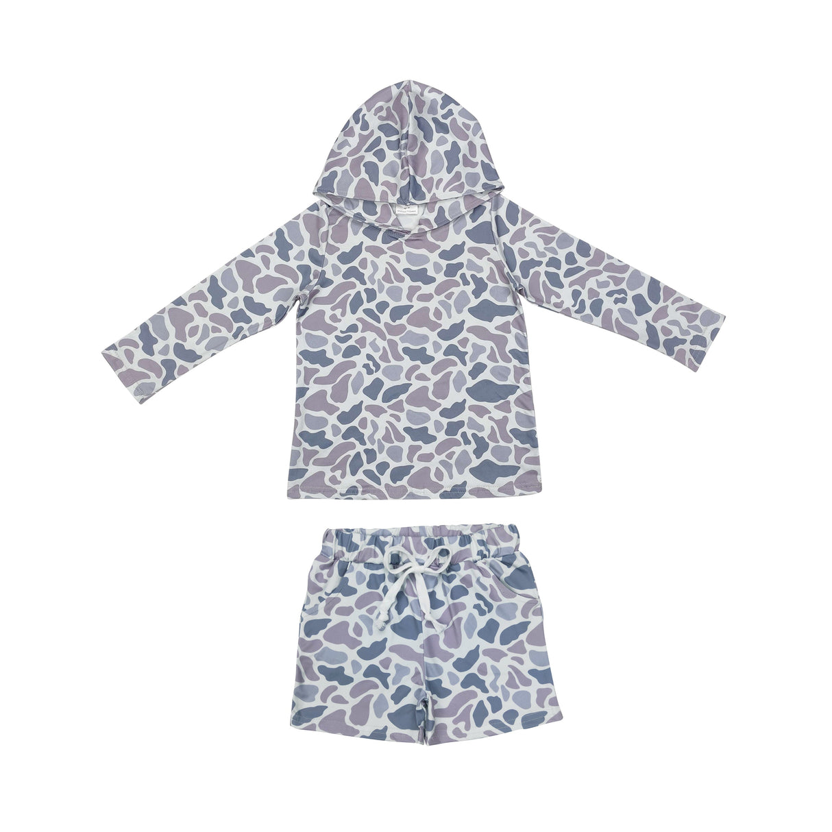 Grey camo hoodie shorts kids boys clothing set