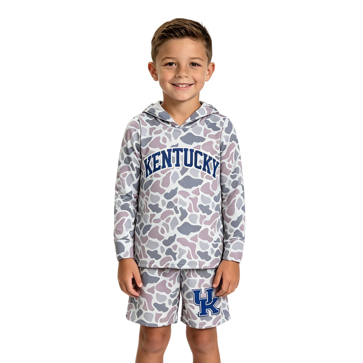Long sleeves grey camo U K hoodie shorts boys team outfits