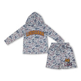 Long sleeves grey camo hoodie tiger shorts boys team outfits