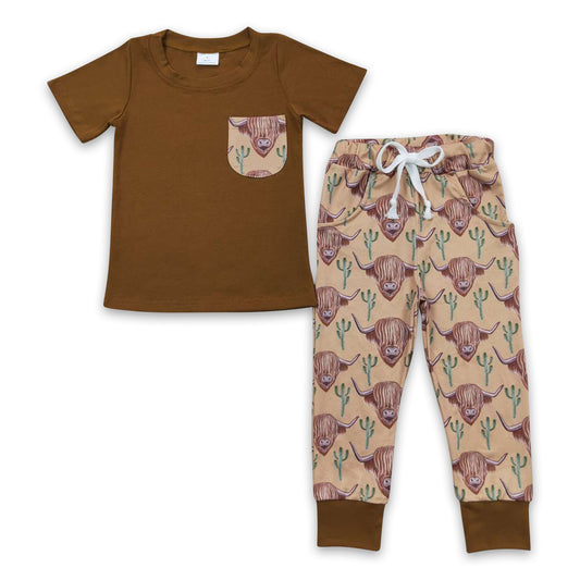 Brown highland cow cactus kids boy western outfits