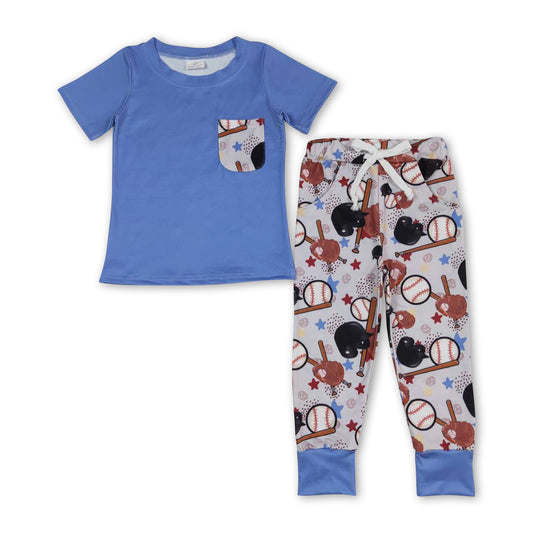 Baseball pocket short sleeves kids boy pajamas