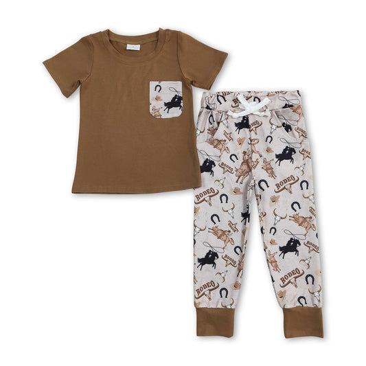 Short sleeves pocket rodeo kids boy outfits