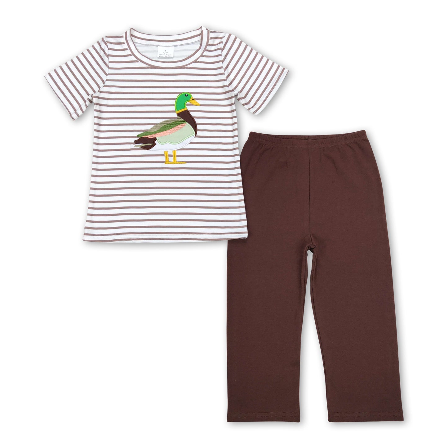 Stripe duck top brown pants boy clothing set