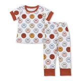 Brown short sleeves smile kids boy pajamas