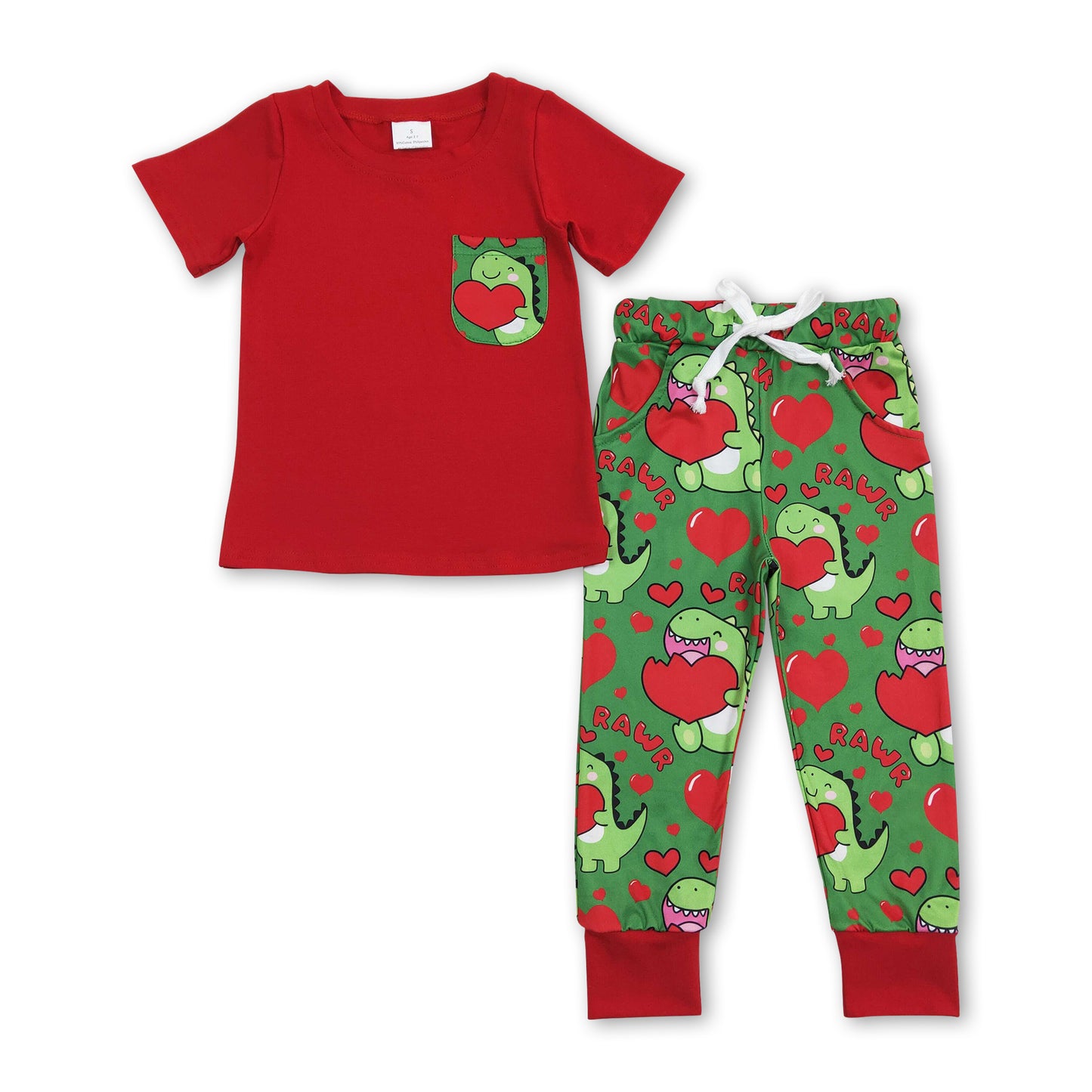 Rawr heart dinosaur pocket top pants boy Valentine's outfits