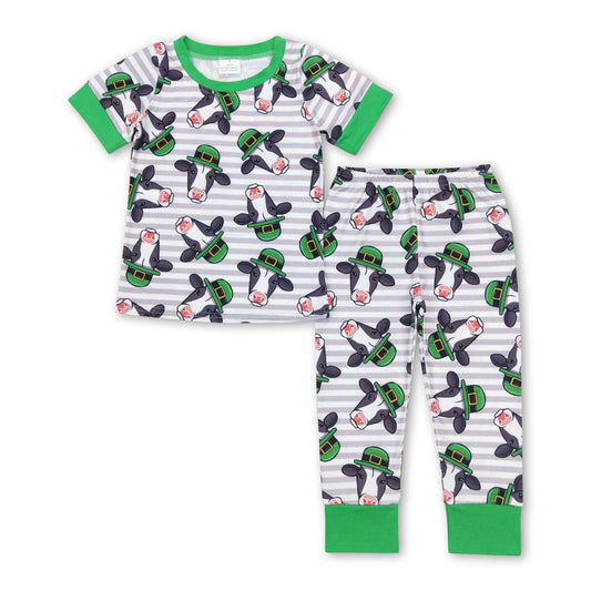 Short sleeves cow stripe boys st patrick's day outfits