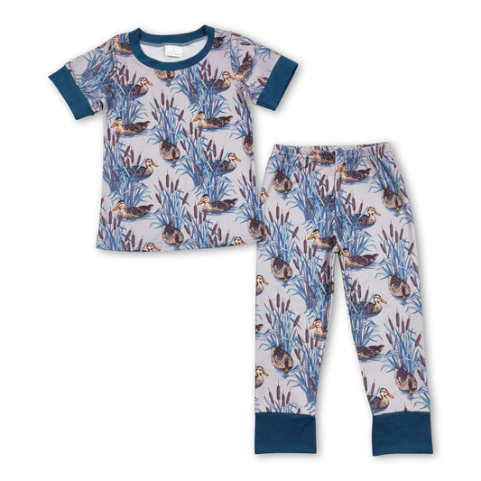 Blue short sleeves duck kids boys pajamas