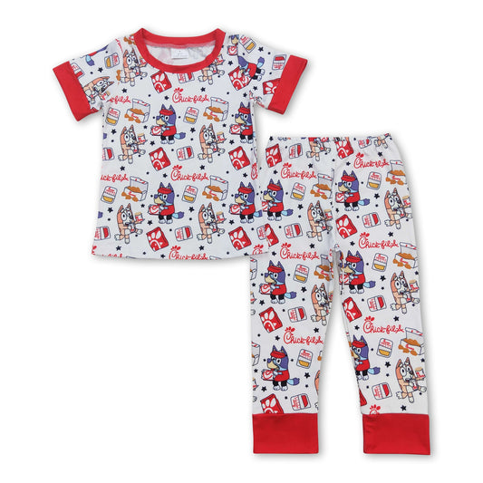 Red short sleeves dogs fries baby kids pajamas