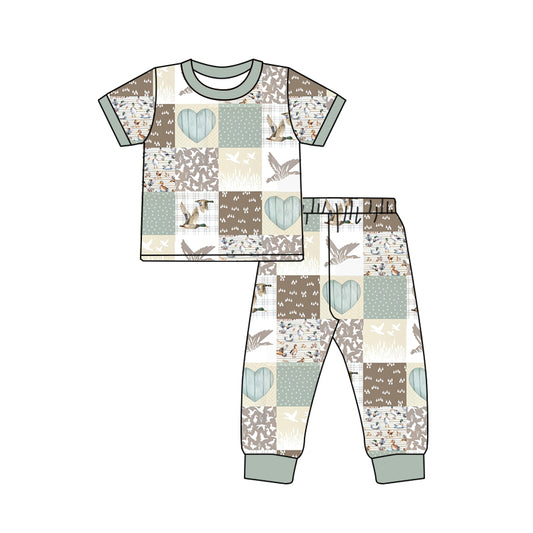 Short sleeves heart duck patchwork kids pajamas