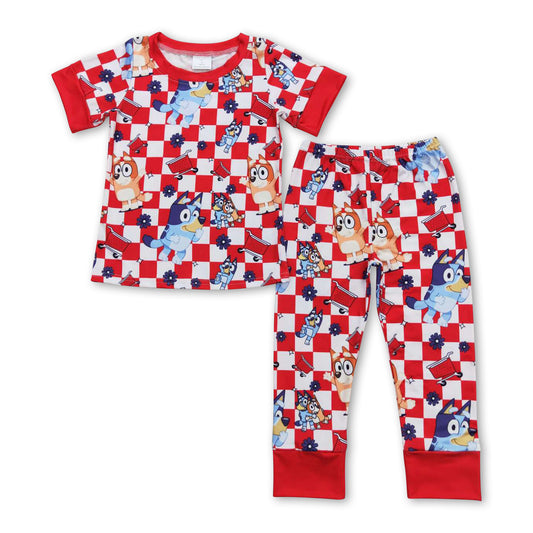 Red plaid blue dog cart kids boys pajamas