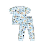 Short sleeves blue dog print top pants boys pajamas