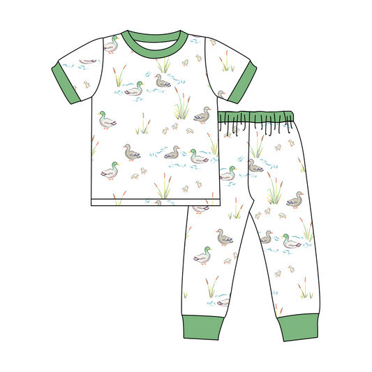 Green short sleeves duck top pants toddler boy pajamas
