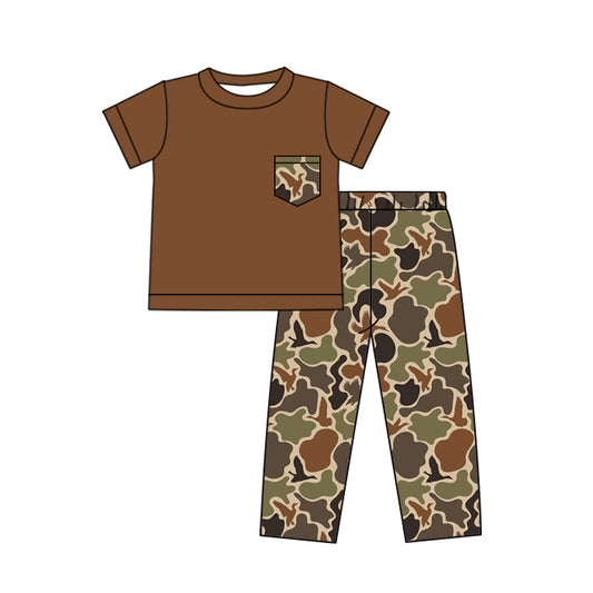 Brown pocket top duck camo boys hunting clothes