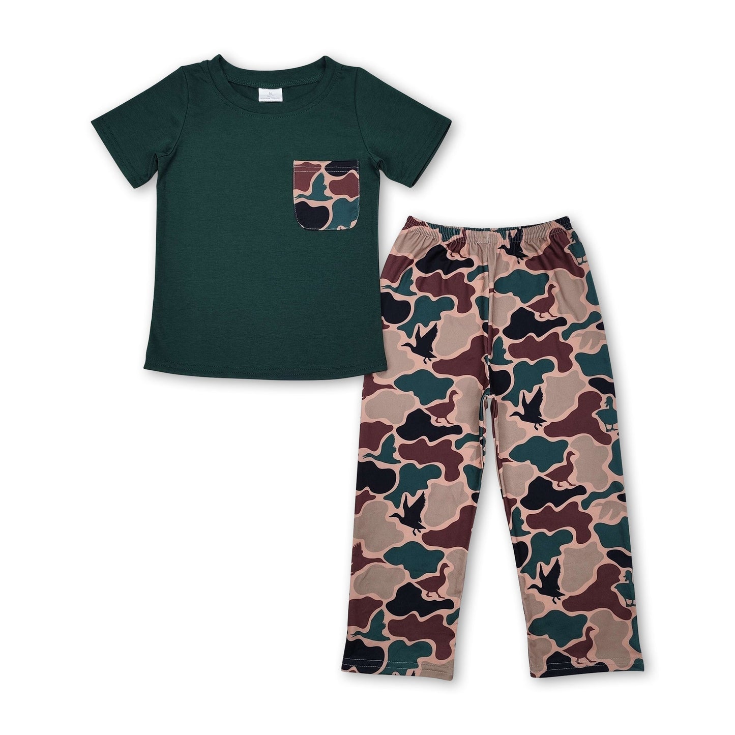 Green pocket top duck camo boys hunting clothes