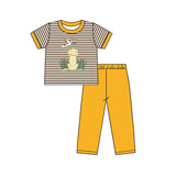 Brown duck dog stripe top pants kids boys clothing