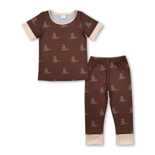 Brown short sleeves camo duck kids boys bamboo pajamas