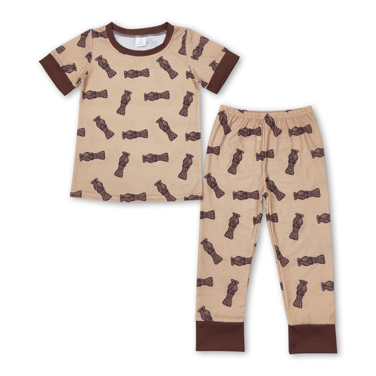 Brown short sleeves duck call kids boys pajamas