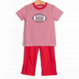Red stripe football top pants kids boys team outfits