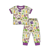 Purple short sleeves stripe boys Mardi Gras pajamas