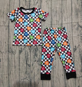 Short sleeves plaid heart kids boys valentine's day pajamas