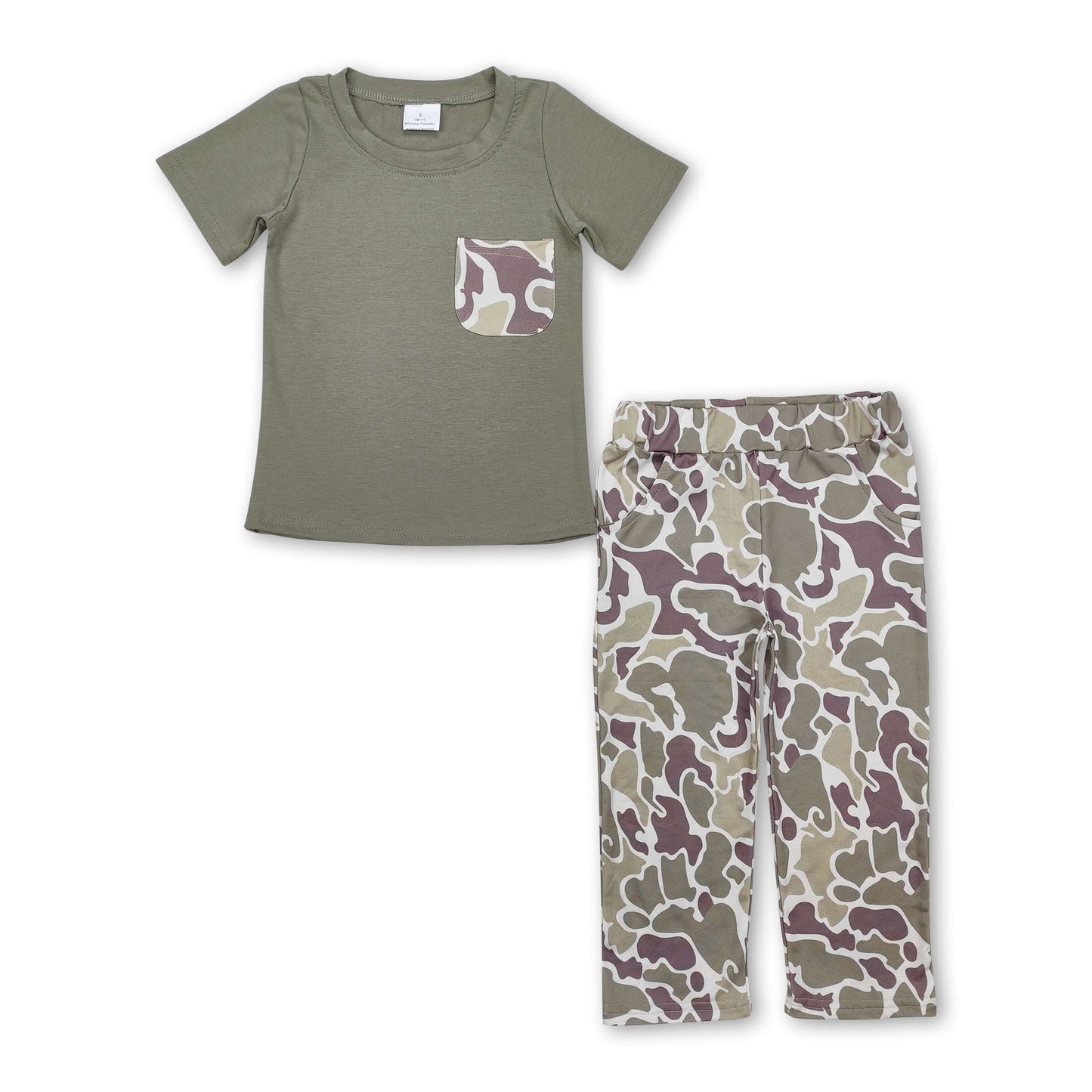 Short sleeves camo pocket top pants kids boys clothes