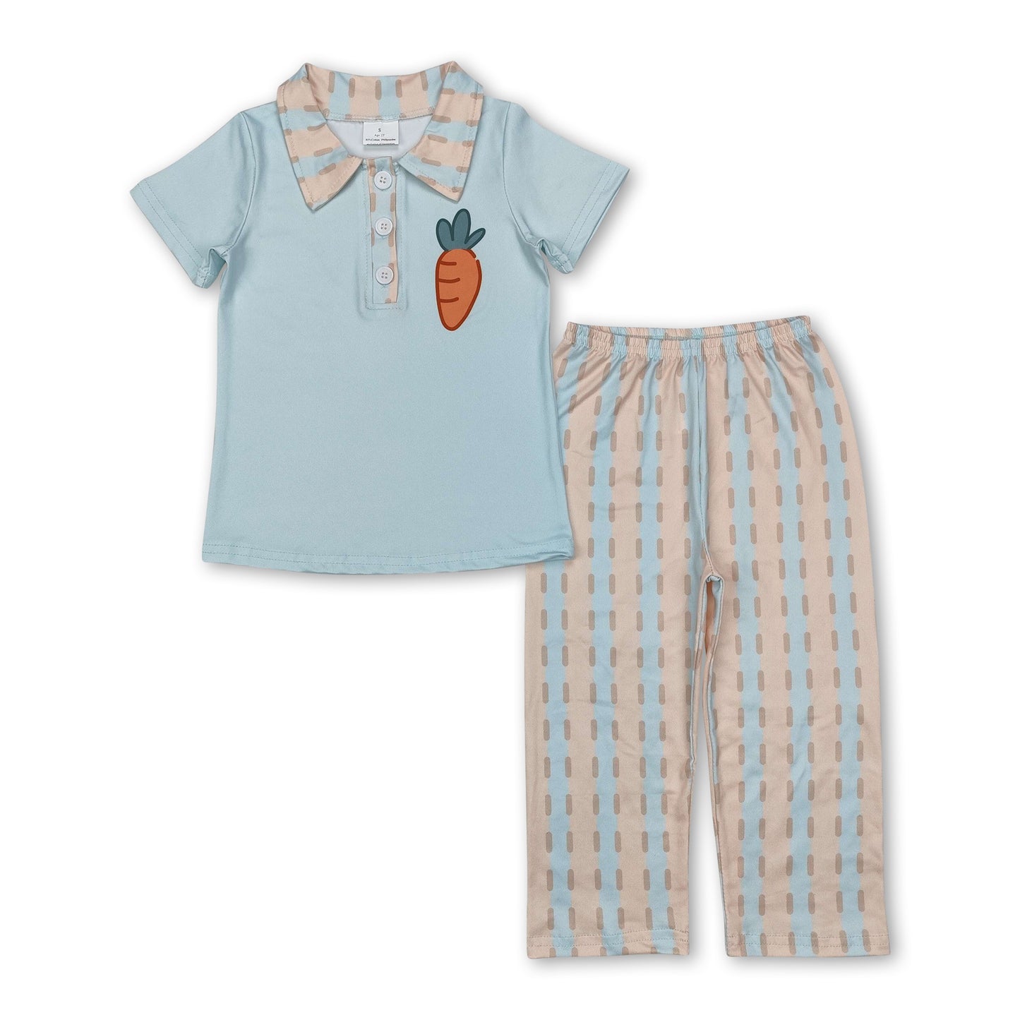 Carrot polo shirt stripe pants boys Easter clothing