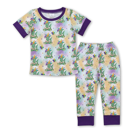 Purple short sleeves alligator baby kids Mardi Gras pajamas