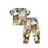 Brown short sleeves pig top pants kids boys pajamas