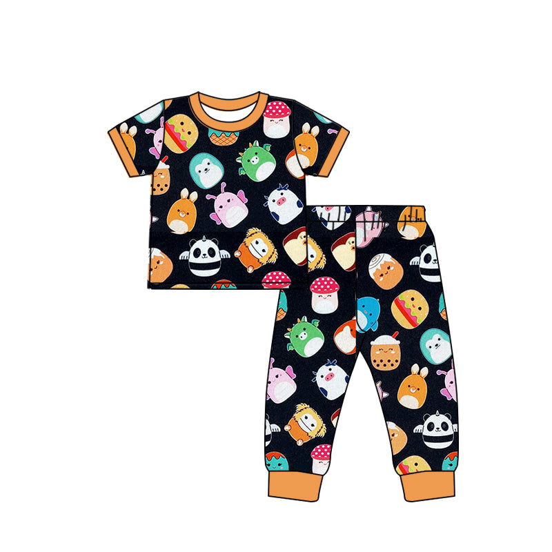 Black short sleeves pig mushroom top pants kids boys pajamas
