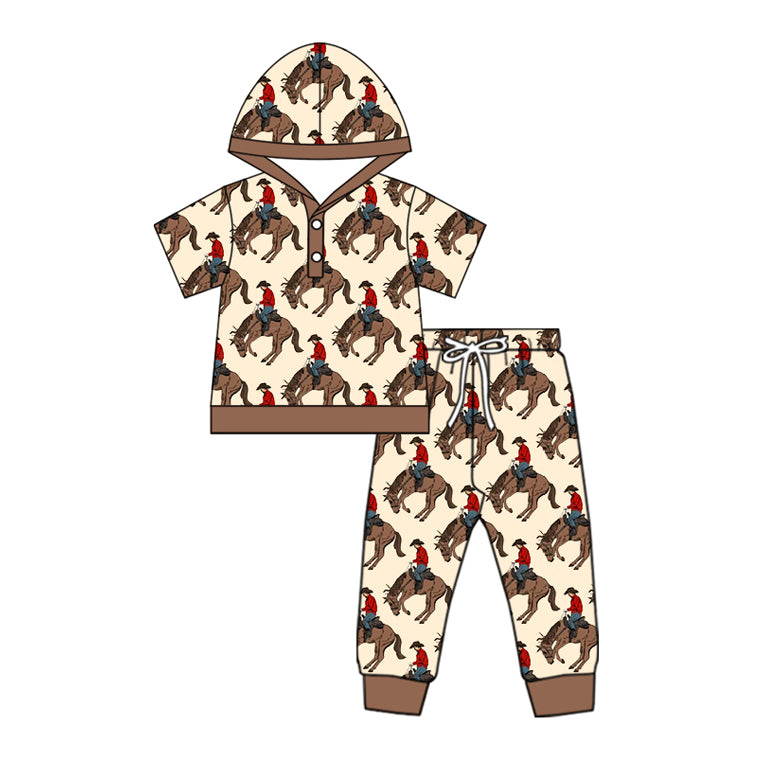 Short sleeves rodeo hoodie pants boys western clothes