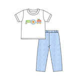 White pumpkin tractor top plaid pants kids boys fall clothes